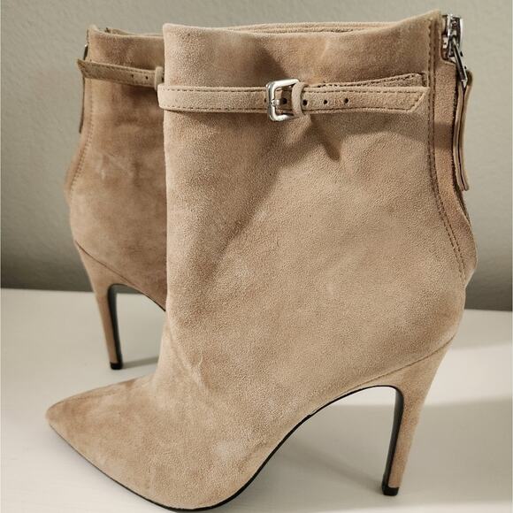 Reiss Ashton Pointed Toe Stiletto Heel Suede Ankle Booties Boots Biscuit Beige 5 - Picture 6 of 11